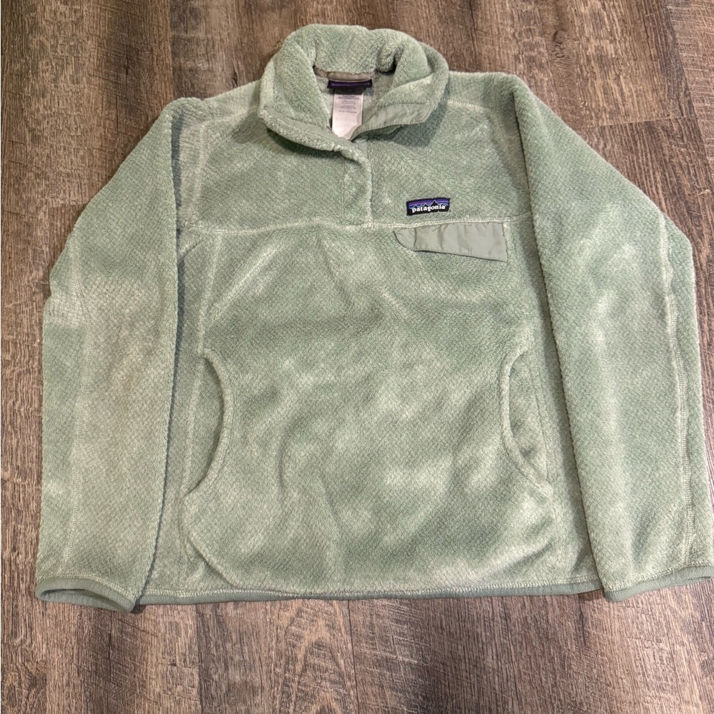 PATAGONIA Women's Large Re-Tool Snap-T Fleece Pullover Green / Mint PolarTec